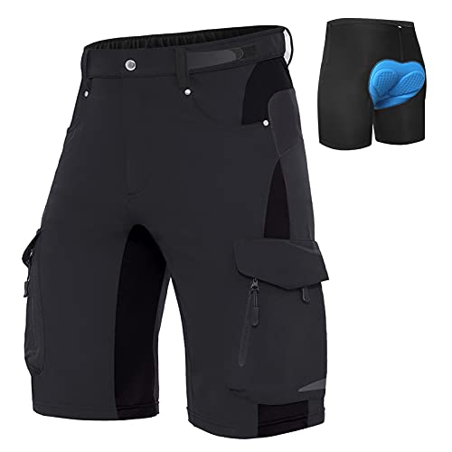XKTTAC Pantalones Cortos de MTB para Hombre con Almohadilla de Asiento 3D de Secado Rápido para Bicicleta de Montaña Elasticidad Transpirable，Calzoncillos de Ciclismo（Negro+Calzoncillos, XL）