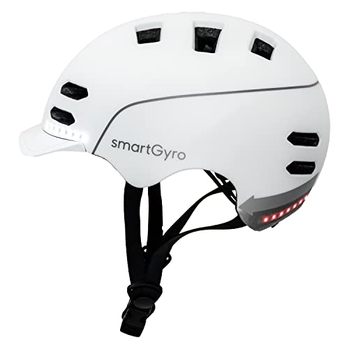 smartGyro Casco Inteligente - Smart Helmet con luz de Frenado Automática, Tamaño L, EPS + PC, Batería, Visera Delantera, Leds Delanteros y Traseros, Color Blanco