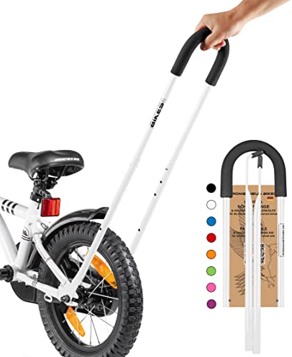 Prometheus - Barra de empuje para bicicleta infantil, montaje en eje, ayuda de aprendizaje de bicicleta ajustable, color blanco