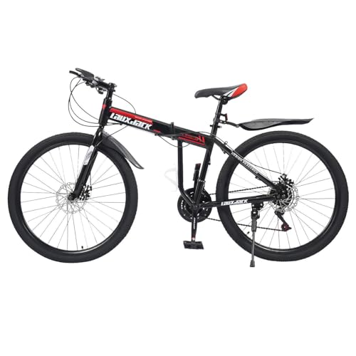LNINNERY Bicicleta plegable de montaña de 26 pulgadas, 21 marchas, plegable, para adultos, para excursiones al aire libre, camping, color negro y rojo