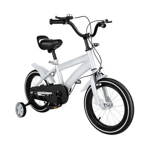 JINPRDAMZ Bicicleta para niños, Bicicleta de ejercicio de 14 pulgadas con ruedas estabilizadoras bicicletas para niños y niñas para principiantes de 3 a 6 años (blanco)