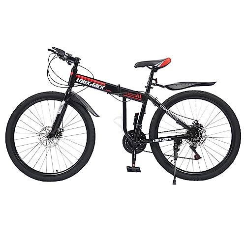 EurHomePlus Bicicleta plegable de 26 pulgadas, bicicleta de montaña, 21 marchas, bicicleta de montaña, bicicleta plegable para montaña, ciudad y otros viajes, negro/rojo