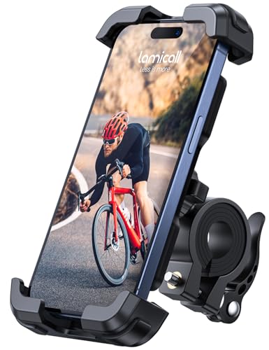 Lamicall Soporte Móvil Bicicleta, Soporte Teléfono Moto - 360° Rotación, Soporte Manillar para iPhone 15 Pro MAX Plus, 14/13/12/11 Pro MAX Mini XS XR X, Samsung, Huawei y Otro Smartphone, Negro