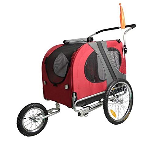 Remolque de bicicleta para mascotas ( perros medianos - grandes). Remolques con rueda delantera Jogger 12”. Barra de remolque + Pieza de enganche. Remolque de perros de GRAN CAPACIDAD.(Rojo)