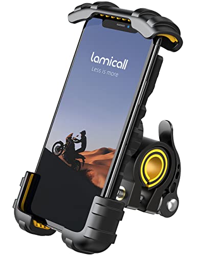 Lamicall Soporte Movil Bicicleta, Soporte Teléfono Moto - Rotación 360° Soporte Manillar para iPhone 15 Pro MAX, 14/13/12/11 Pro MAX Plus Mini XR XS 8, Samsung S10 S9 S8, Huawei, 4.7-6.8