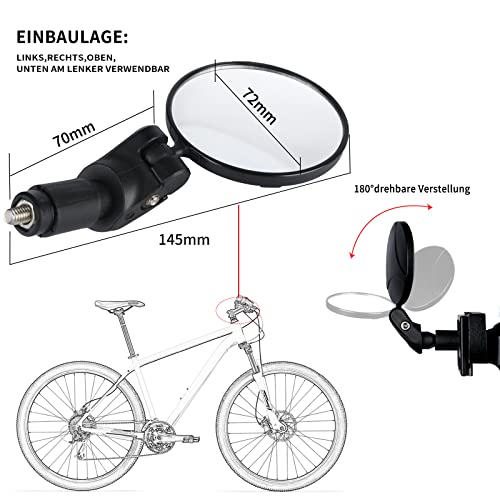 2 Piezas Espejos de Bicicleta, HD Gran Angular Retrovisor Manillar Espejos, 360 Grados Ajustable Espejo Convexo para Bicicleta (Negro)