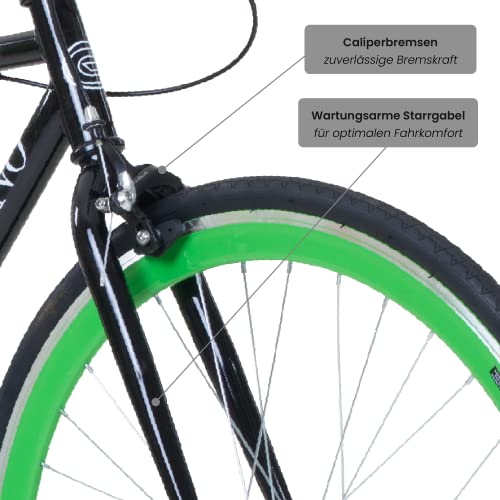 Viking SingleSpeed Blade - Bicicleta monomarcha, tamaño de las ruedas: 28 pulgadas (71,1 cm), color negro / verde, tamaño 53 cm, tamaño de cuadro 53.00 centimeters, tamaño de rueda 28.00 inches