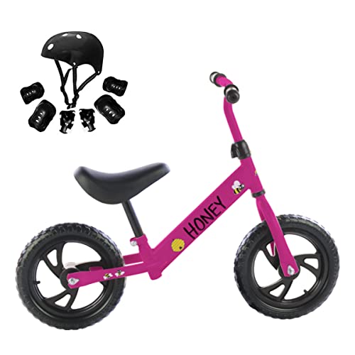 Riscko Minibike Honey Bicicleta Sin Pedales 2 años Color Rosa Fluor, Incluye Casco y Protecciones