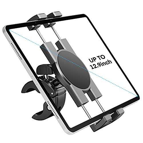 Soporte para tableta Spin Bike, soporte para iPad para teléfono, soporte para manillar de bicicleta estática, cinta de correr, soporte para micrófono, apto para iPad Pro, Air, Mini, Galaxy Tab 4,7-13