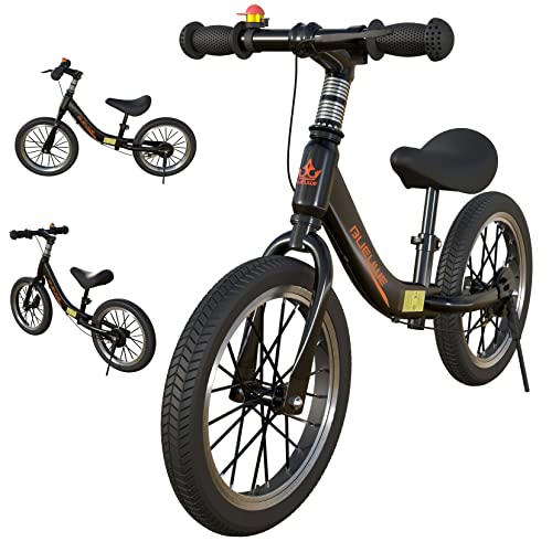 GASLIKE Bicicleta Sin Pedales con Freno de 2-6 años, Bici Equilibrio de 14 Pulgadas con Caballete y Timbre, Altura de Sillín Regulable, hasta 40kg, Juguetes pour Niña y Niños, Negro