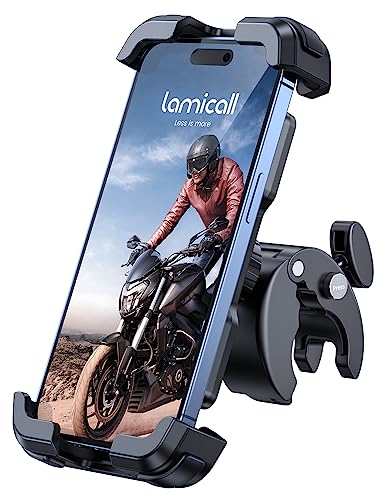 Lamicall Soporte Móvil Bicicleta, Soporte Móvil Moto - 360°Rotación, Liberación con un Botón, Soporte Teléfono Bici para iPhone 15 14 13 12 11 Pro MAX/Plus/Mini, Samsung, Huawei, 4.7-6.8” Smartphone