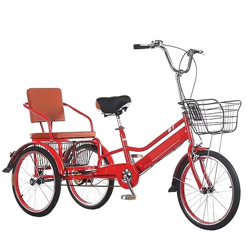 Triciclo de pedal grande para niños y adultos con freno doble,triciclo tándem con asiento de pasajero trasero,bicicletas de crucero al aire libre con rueda de radios de neumáticos,altura ajustable