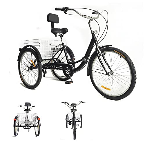 RainWeel Bicicleta de 24 pulgadas para adultos, 7 velocidades, plegable, para adultos, con asiento de respaldo, color negro