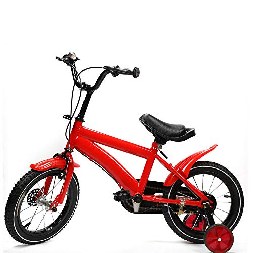 LENJKYYO Bicicleta Infantil de 14 Pulgadas con Ruedas de Apoyo, Bicicleta para niños de 3 a 6 años y niñas, al Aire Libre, Deportivo, Bicicleta Infantil, Color Rojo, Altura Ajustable (95-135 cm)