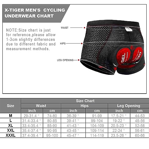 X-TIGER Hombres Ropa Interior de Bicicleta con 5D Gel Acolchado MTB Boxer Ciclismo Pantalones Cortos