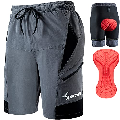 Sportneer - Pantalones Cortos de montaña para Hombre, Acolchados, Pantalones Cortos de Bicicleta, para Hombres, 3D, Acolchados, Pantalones Cortos de montaña, Ciclismo de montaña, Ciclismo de montaña,