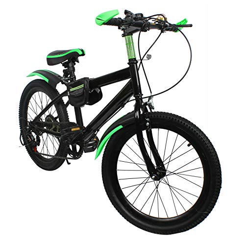 Fetcoi Bicicleta infantil de montaña de 20 pulgadas, para niñas y niños, sistema de freno de disco doble, de acero al carbono (verde)