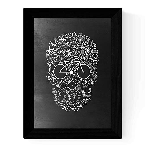 Nacnic Lámina en blanco y negro calavera La vida en bici en tamaño A3 Poster con fondo negro estilo pizarra. Papel 250 gr y tintas de