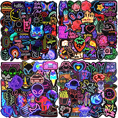 Pegatinas 200 Chulas Pegatinas de Bonitas Neon Graffiti, Impermeable Vinilo Aesthetic Stickers, Marcas Pegatinas Decorativas para Botella Agua Ordenador Portatil Maleta Skate Móvil Laptop Bici Casco